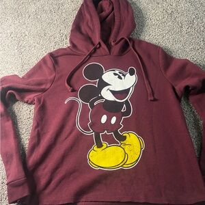 Disney Mickey Mouse Graphic Hoodie Sweatshirt Burgundy Women's Size M